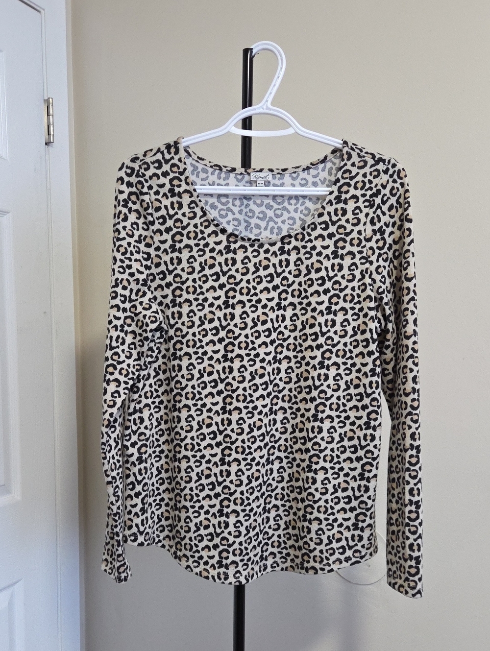 Kismet Beige and Black Leopard Scoop Neck Long Sleeve Top
